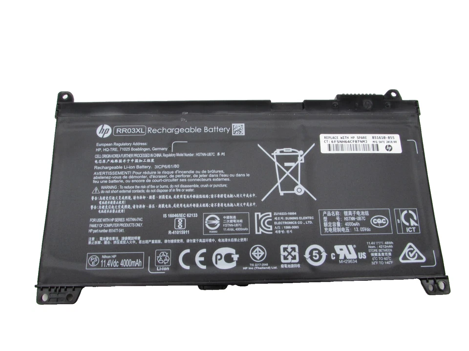 Аккумулятор подлинный HP ProBook 450 G5 15,6 дюйма 48 Втч 11,4 В 4000 мАч RR03XL 851610-855 - Изображение 1 из 1