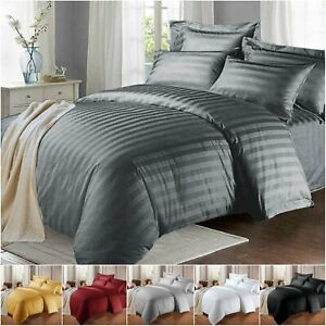 Satin Stripe Duvet Quilt Cover Bedding Set W Pillowcase Single Double King Size