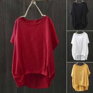Camiseta suave de manga corta para mujer camiseta suelta asimétrica dobladillo alto-bajo vendida - Imagen 1 de 16