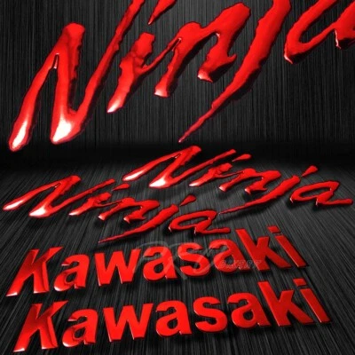 8" 3D Vinyl Kawasaki Letter Decal+6.25" Ninja Logo Sticker ZXR ZZR Chrome Red - Image 1 of 4