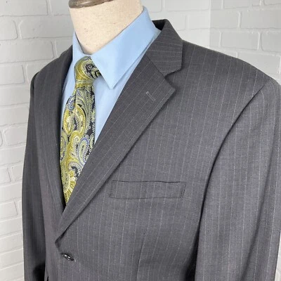 Jones New York Blazer Hombres 42 Gris Marrón Blanco Rayas Lana Traje Clásico Chaqueta Foto 1 de 4