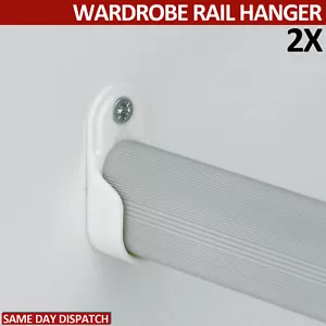 2 Oval Standard Tube Wardrobe Rod Fitting Hanging Rail Bracket End Support White - Picture 1 of 5