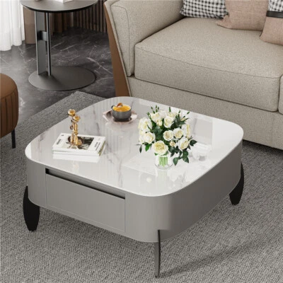 Round Stylish Coffee Table w/Drawers&Sintered Stone Natural Stripe for Multi-use - Image 1 of 4
