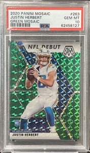 2020 Mosaic Justin Herbert NFL Debut Green Mosaic Prizm Rookie RC #263 PSA 10