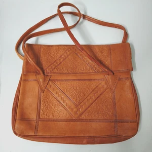 Bolso de mano de cuero marroquí hecho a mano vintage años 70 bohemio - Imagen 1 de 5