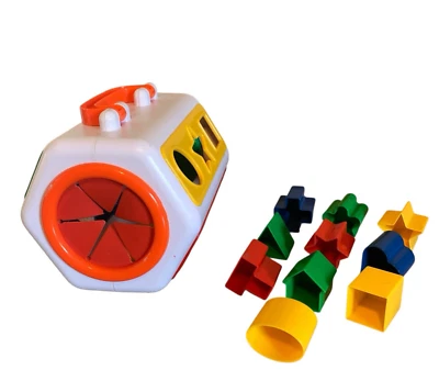 Bloques de mango de viaje lateral reloj de tiempo caja azul juguete clasificador de formas de colección Foto 1 de 4