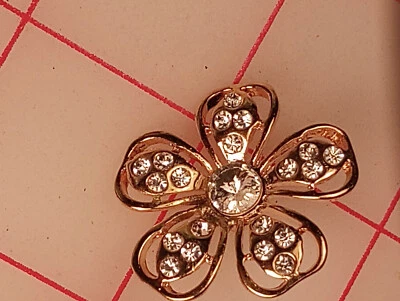 8 Delightful Vintage Flower Button 1-1/8" Gold Colored Metal With 21 Rhinestones - Image 1 of 4