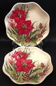 Amaryllis Scalloped 8" Salad Dessert Plates Cracker Barrel Christmas Plates - Picture 1 of 3