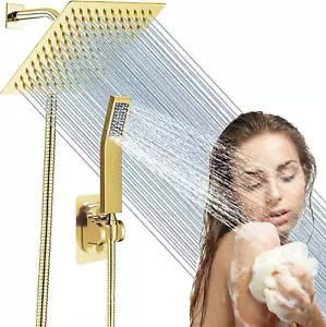 High Pressure Square Rain Gold Shower Head and Handle Shower Set.Equipped with 7 - Picture 1 of 12