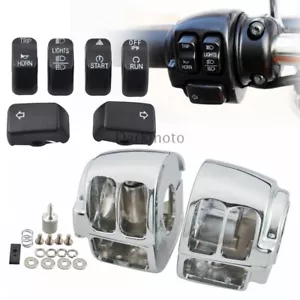 Chrome Handle Switch Housings Aluminum Cover Black Switch Button Cap For Touring - Picture 1 of 12