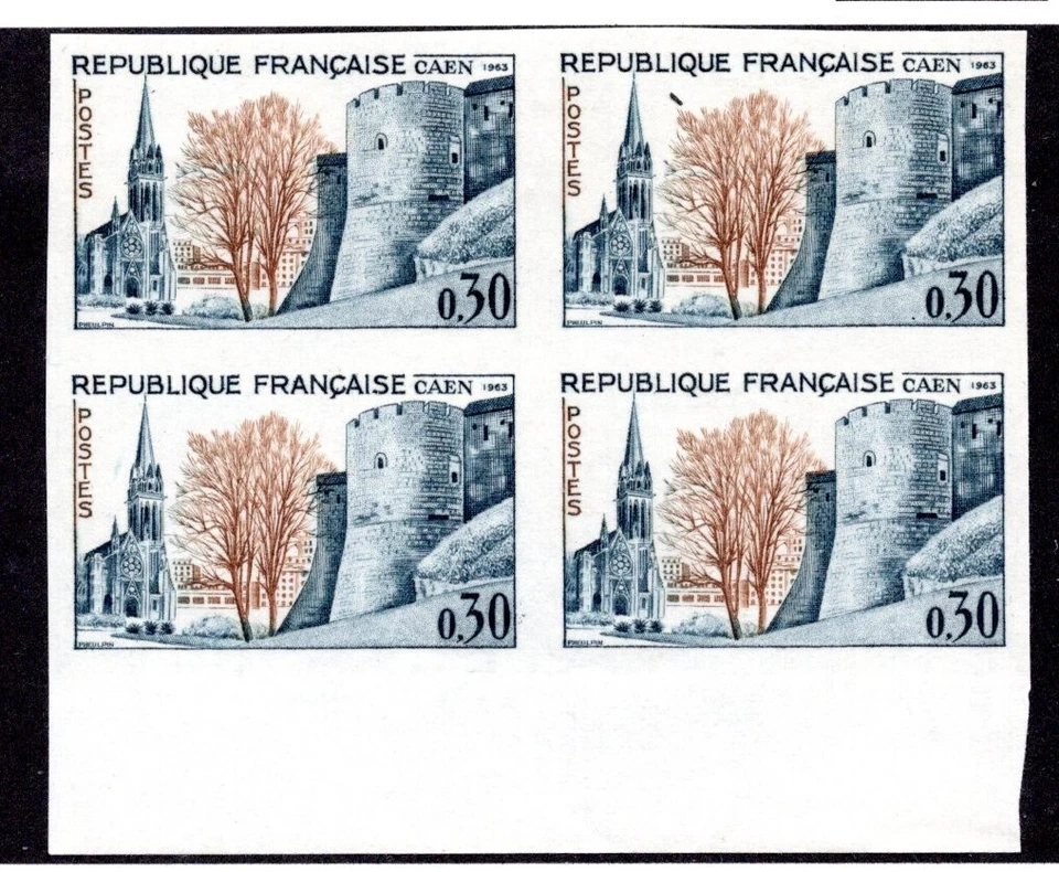 FRANCE 1963 SC. # 1066 ST. PETERS CHURCH IMPERF BLOCK OF 4 MINT NEVER HINGED - Image 1 of 1