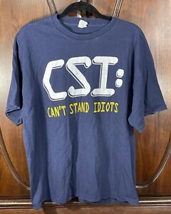 CSI Herren T-Shirt Größe XL blau Y2K Überhöhung Ständer Idioten Neuheit Parodie