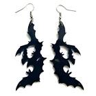 Flying Bats Earrings Necklace Or Set 3" Black Acrylic Pendant Bat Halloween Goth