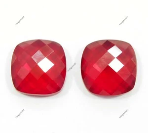 18Ct Natural CERTIFIED Red Ruby Unheated Square Carving Blood Loose Gemston Pair - Picture 1 of 5