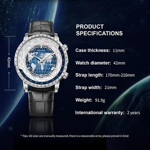 AGELOCER Men's Automatic Watch Blue Planet Sapphire Leather Strap World Watches - Picture 1 of 49