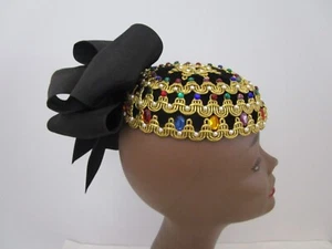 Gold Jeweled Fascinator Whimsy Hat Whittall Shon Cocktail Party Bridal Church - Picture 1 of 10