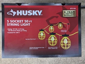 Husky 5 Socket 50 ft String Caged Work Light Power Cord - Picture 1 of 3