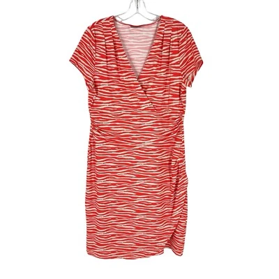 Ellie Kai Dress Womens Size 12 Coral Faux Wrap Ruched Stretch Nylon Knit - Image 1 of 4