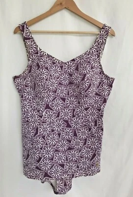 TRIUMPH Vintage Retrô Maiô de Banho Uma Peça Ameixa Estampa Branca UE 50 EUA GG - Imagem 1 de 4