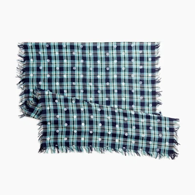 NEW J. CREW Lightweight Polka Dot Plaid Scarf Shawl Wrap Fring Blue / Green NWT - Image 1 of 3
