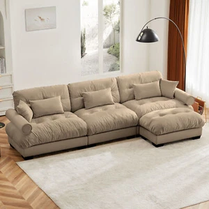 Super Comfort Oversized Modular Velvet Sectional Sofa Couch with Movable Ottoman - Picture 1 of 12