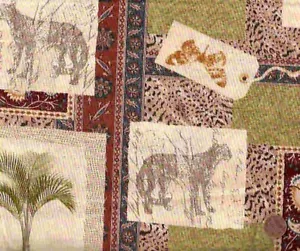 Antiguo África Selva Verde Marrón Animales Naturaleza Henry Glass Tela - Imagen 1 de 1