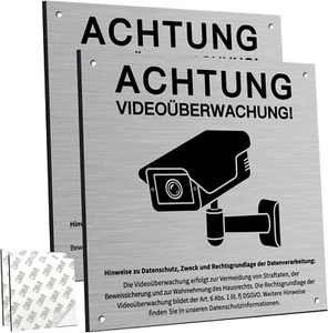 2 Stück Achtung Videoüberwachung Schild Privatgrundstück mit DSGVO Hinweis, 1... - Bild 1 von 7