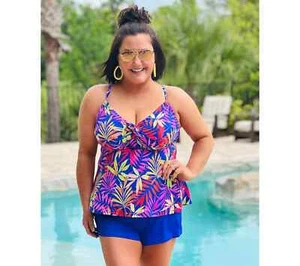 Kim Gravel X Traje de Baño Para Todos Corbata Frontal Top y Conjunto Corto Azul Deslumbrante, Plus 18 - Imagen 1 de 4