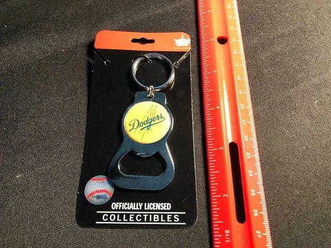 NEW Los Angeles Dodgers Bottle Opener Key Ring White Logo (Toned) Chrome Finish Cover