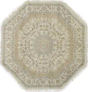 Handmade Oushak Oriental Rug Cream Floral Style Farmhouse Octagon Carpet 6X6 ft - Picture 1 of 12