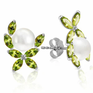 3,25 Karat 14K Massiv Weißgold Ohrstecker Natürliche Peridot Perle - Bild 1 von 5