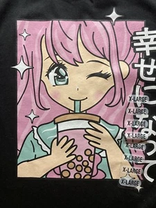 Anime Girls Youth XL Black t-shirt w/pink haired girl drinking Boba Tea - Picture 1 of 6