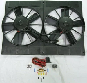 Dual 11" Electric Radiator Cooling Fans + Relay & Thermostat street rat rod - Imagen 1 de 13