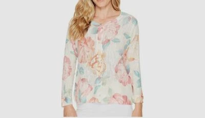 $255 Cárdigan Suéter Para Mujer Nally & Millie Beige Estampado Cuello Redondo Talla S/M Foto 1 de 2