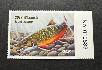 2019 WISCONSIN - State Salmon & Trout Great Lakes Fishing Stamp - MNH - Image 1 of 2