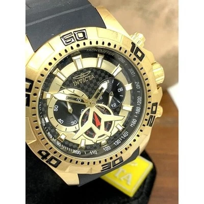 Reloj Hombre Invicta 21738 Aviador Cuarzo Cronógrafo Oro Negro Banda Goma 48mm Foto 1 de 4