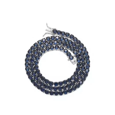 Round cut lab created  Blue Sapphire Tennis Necklace in 925 Sterling Silver - Image 1 of 4