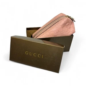 Authentic GUCCI 153228 Pink Cosmetic Pouch Guccissima Lovely Heart Charm Used - Picture 1 of 23