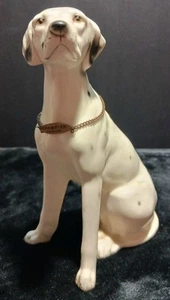 Vintage Japan Sitting Dalmatian Dog Figurine Ceramic Chain Breed Tag Hand Paint - Picture 1 of 8