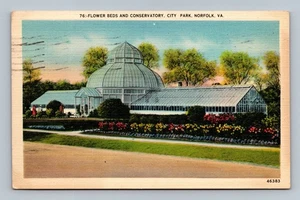 Vintage Norfolk VA City Park Conservatory Flower Beds Postcard 1944 - Picture 1 of 2
