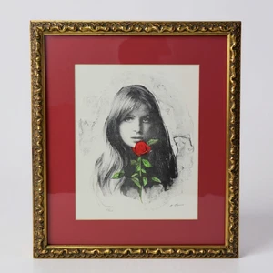Litografía M. Maurice "Niña con rosa" mediados de siglo firmada y numerada, LE 62/250 - Imagen 1 de 9