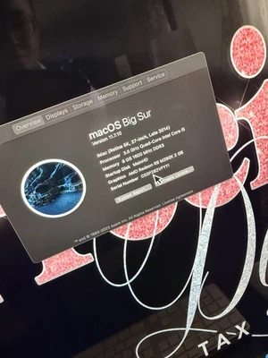 Apple iMac 27" Late 2014 i5-4690 3.5GHz 8GB 1.12TB HD 11.1 Big Sur - Image 1 of 3