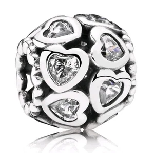 Pandora Openwork Heart Silver Charm With Cubic Zirconias S925ale - Picture 1 of 6