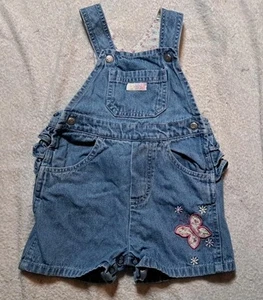 Vintage Faded Glory Denim Overall Mädchen Blue Jeans bestickt Schmetterling 18M - Bild 1 von 8