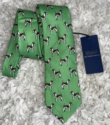 Corbata Polo Ralph Lauren 100 % seda para hombre verde perro terrier hecha a mano italia nueva con etiquetas Foto 1 de 4