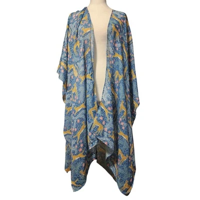 Marley Lilly Azul Leopardo Estampado Floral Kimono Plumero Natación Encubrimiento Ligero Foto 1 de 4