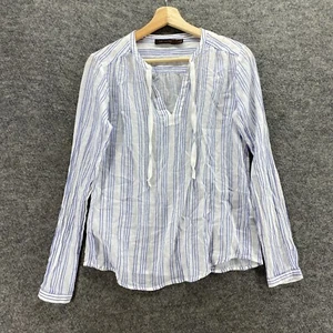 The Limited Blouse Women XS White Striped V-Neck Tasseled Long Sleeve Cotton - Picture 1 of 9