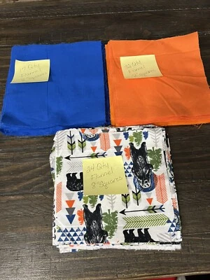 Tela de franela 73 - aprox. Acolchado de madera de oso cuadrado de 8 pulgadas azul naranja Foto 1 de 4