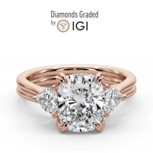 IGI Certified 3.00 CT Cushion Diamond Engagement Ring E VS2 14k Rose Gold - Picture 1 of 12