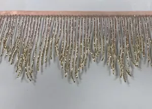 By yard-6" ROSE GOLD/GOLD Ombré Glass BUGLE Beaded Fringe CHEVRON Costume Trim - Picture 1 of 1